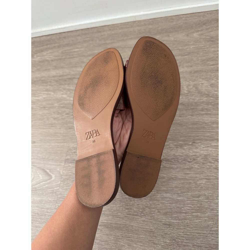 Zara Women Burgundy Flat Slide Sandals Minimalist Slip On Shoes Size 38 - Picture 4 of 6